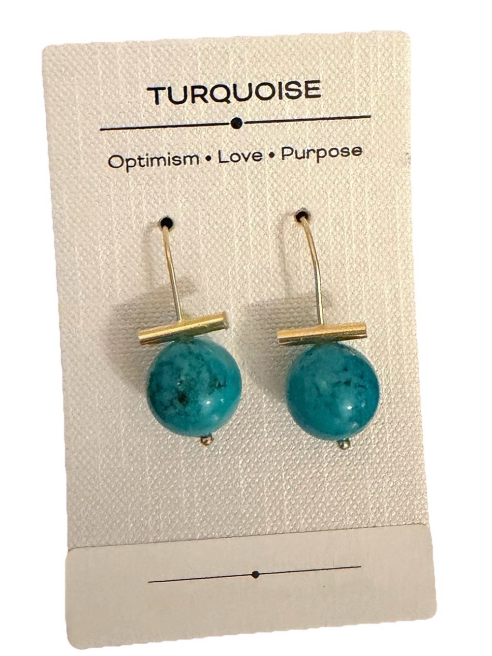 Turquoise Bead Drop Earrings with Gold Bar - Turquoise